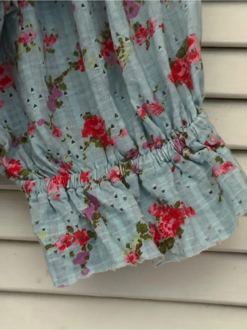 Free People Light Blue Floral Favorite Girl Smocked Ruffle Top